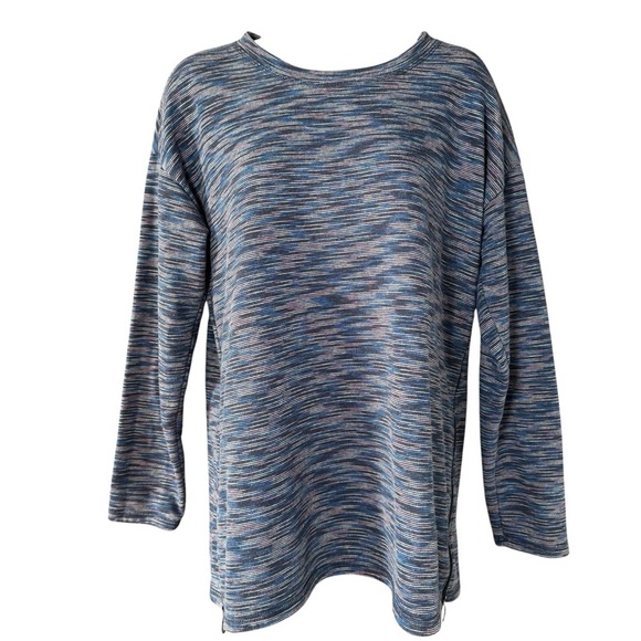 Talbots Women’s Pullover Blue Stripe Athletic Top Sweatshirt Long Size Medium - Picture 1 of 6